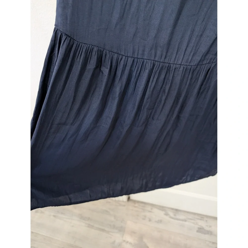 Evereve Hadley One Shoulder Maxi Dress women's small navy blue tiered satin - Picture 6 of 10